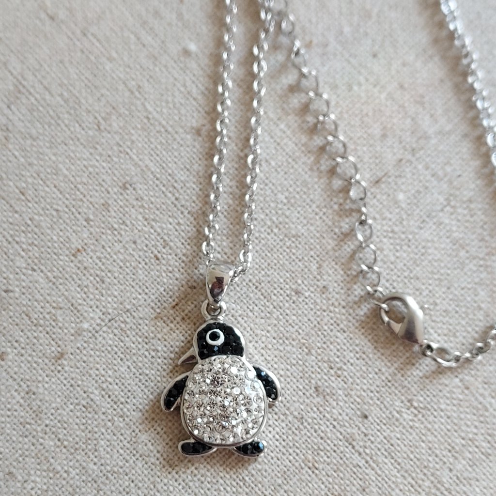 Sterling Rhinestone Penguin Necklace 18